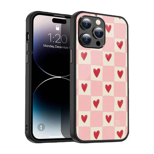Pink Checkered Heart Phone Cover | Glass Case