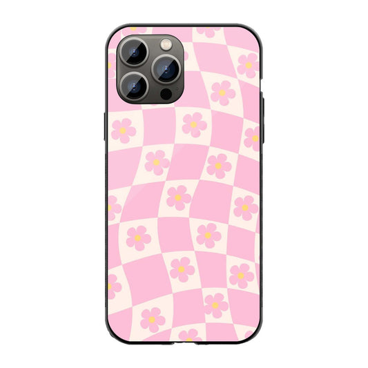Pink Checker Floral Phone Cover | Glass Case