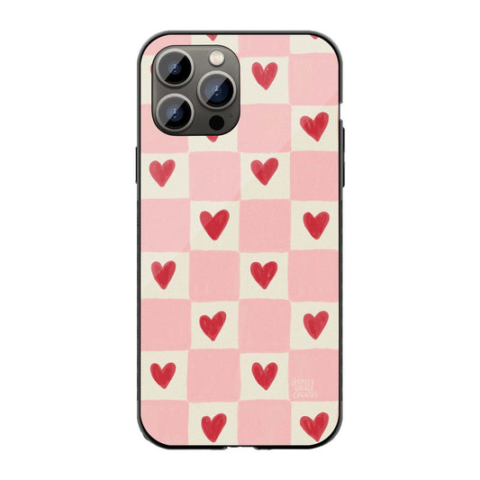 Pink Checkered Heart Phone Cover | Glass Case