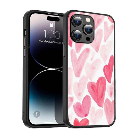 Pink Hearts Watercolor Phone Cover | Glass Case