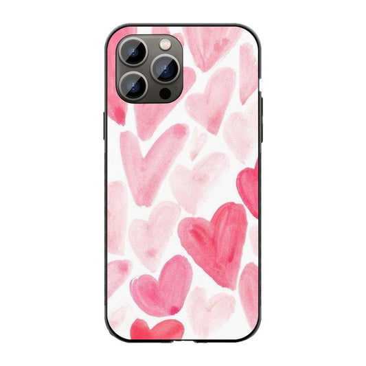 Pink Hearts Watercolor Phone Cover | Glass Case
