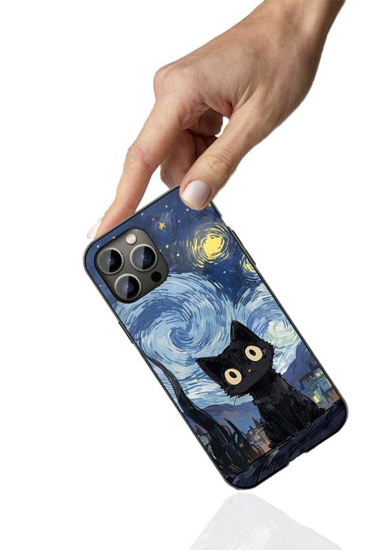 Starry Night Cat Phone Cover | Glass Case
