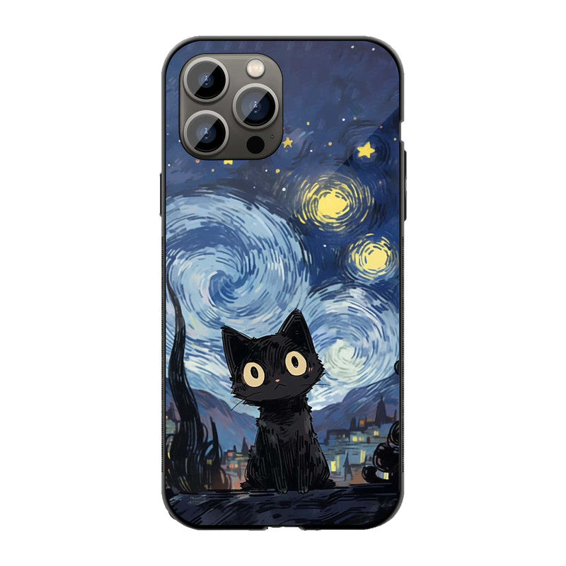 Starry Night Cat Phone Cover | Glass Case