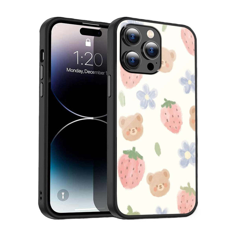 Teddy & Strawberry Pastel Phone Cover | Glass Case