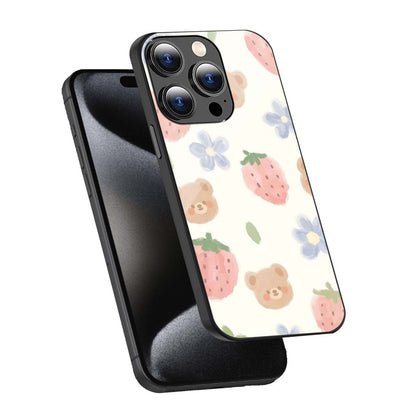 Teddy & Strawberry Pastel Phone Cover | Glass Case